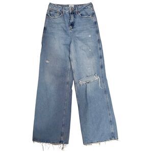 BDG Jeans PUDDLE Womens W26 Blue Wide Leg Flare Distressed Cotton Frayed Boho
